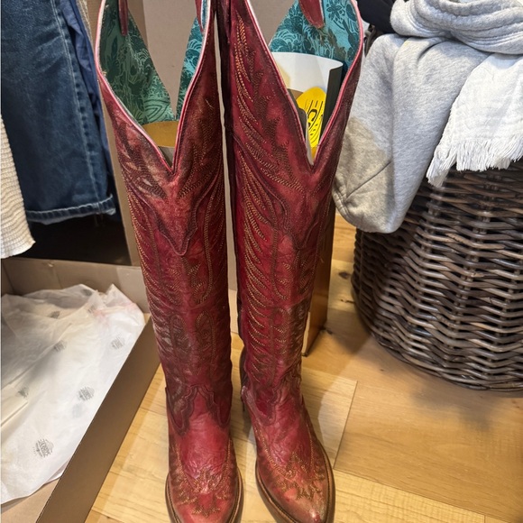 CORRAL Women's Embroidery Tall Above-the-Knee Pointed J Toe Cowhide Leather - Picture 8 of 9